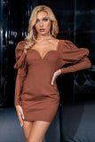 Brown Long Sleeves Bodycon Cocktail Dress