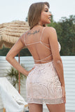 Spaghetti Straps Sequins Backless Cocktail Dress