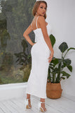 White Spaghetti Straps Simple Cocktail Dress with Slit