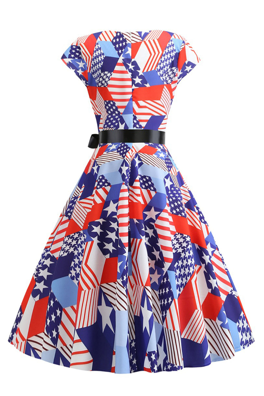American Flag Printed Retro Dress with Bowknot