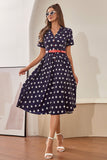 Navy Star Printed 1950s Vintage Dress with Short Sleeves