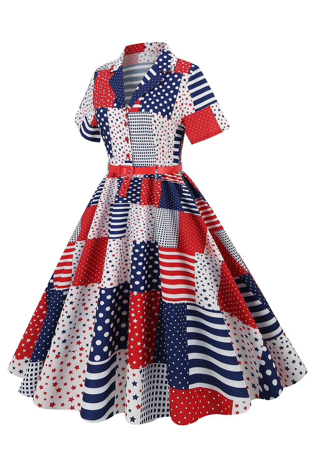 Independence Day Flag Print Vintage Dress