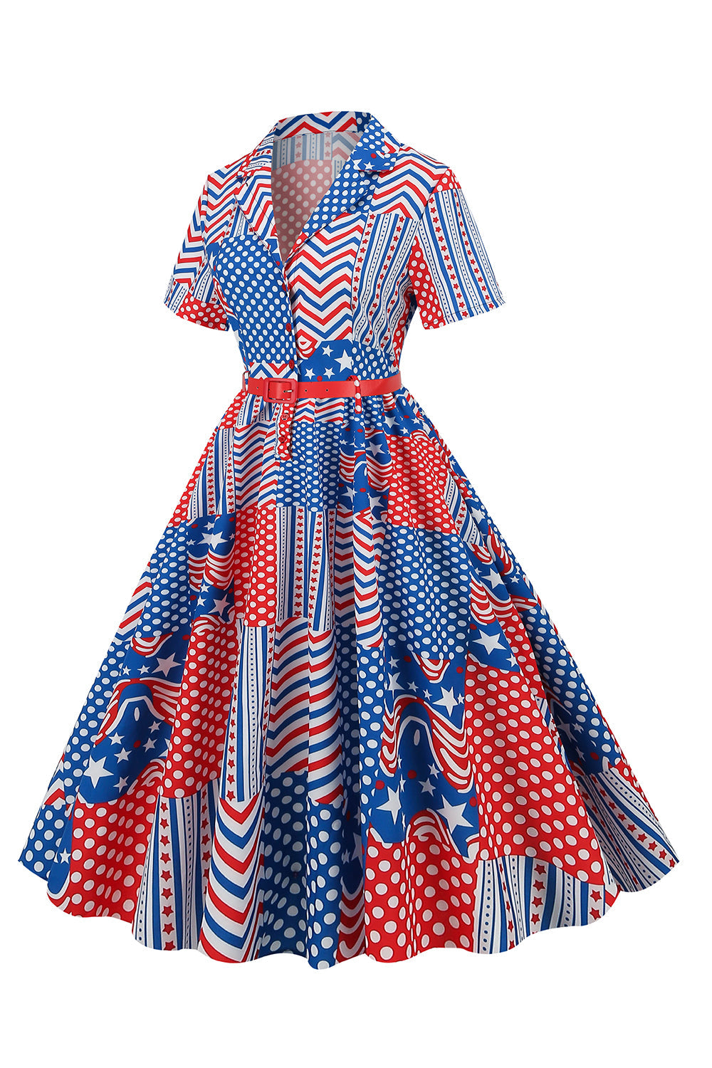 V Neck American Flag Printed Vintage Dress