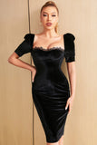 Black Velvet Bodycon Semi Formal Dress