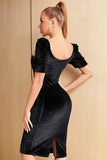 Black Velvet Bodycon Semi Formal Dress