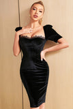 Black Velvet Bodycon Semi Formal Dress