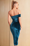 Turquoise One Shoulder Velvet Semi Formal Dress