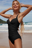 One Piece Black Swimsuit with Open Back
