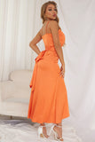 Orange Satin Spaghetti Straps Simple Party Dress