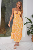 Yellow Printed Strapless Summer Dress