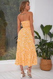 Yellow Printed Strapless Summer Dress