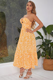 Yellow Printed Strapless Summer Dress