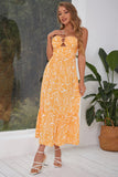 Yellow Printed Strapless Summer Dress