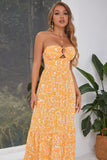 Yellow Printed Strapless Summer Dress