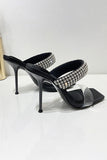 Square Toe Stiletto High Heels with Beading