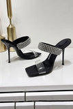 Square Toe Stiletto High Heels with Beading