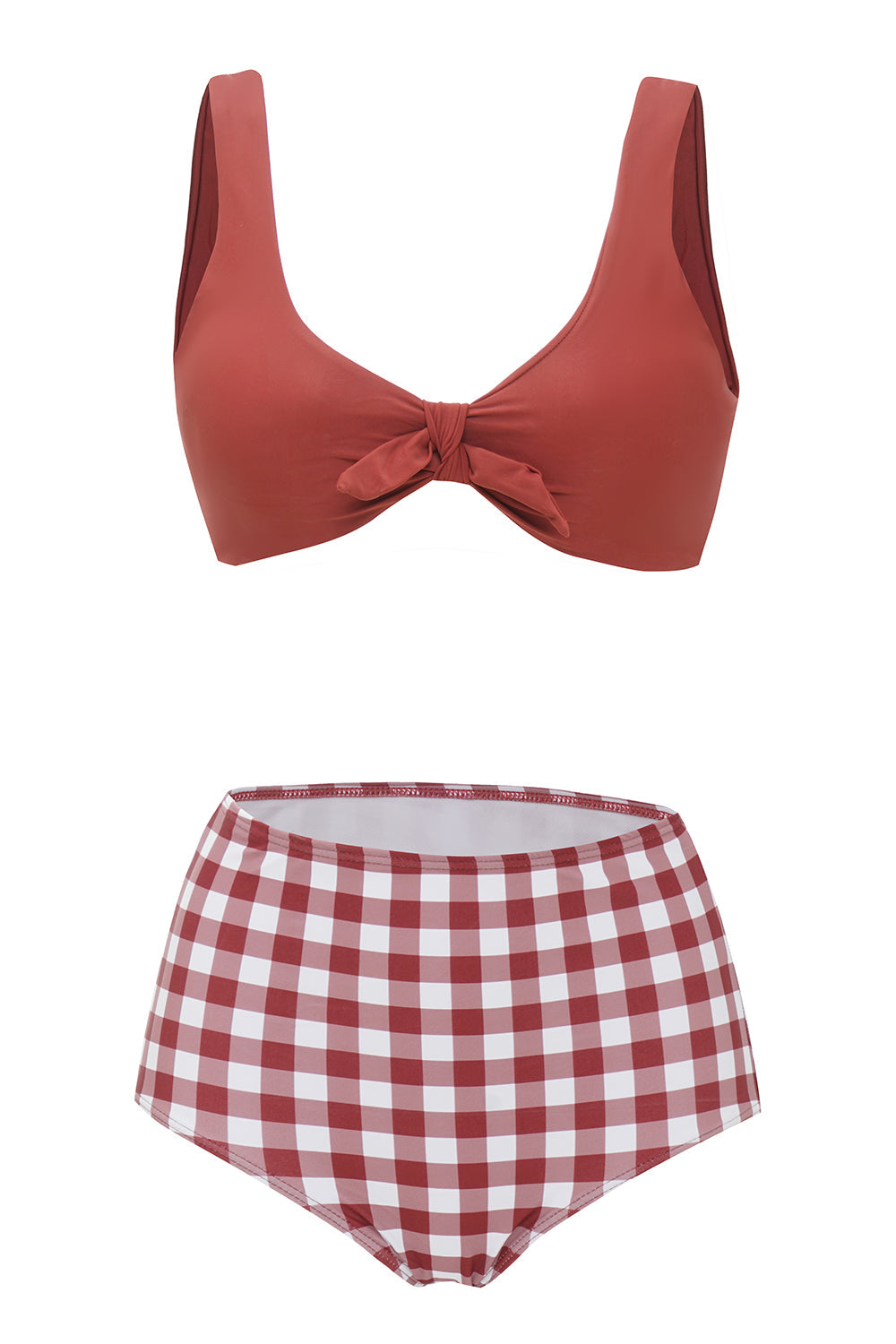 Two Piece Red Plaid Swimwear