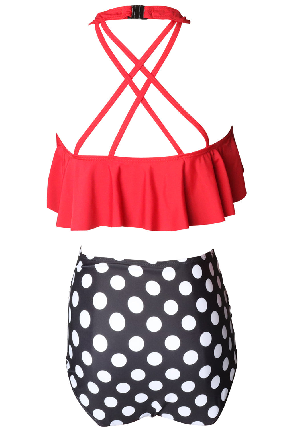 Black White dot Swimsuit with Ruffles