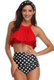 Black White dot Swimsuit with Ruffles