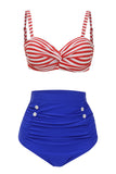 Two Piece White Red Strip Swimsuit