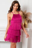 Fuchsia Short Cocktail Dress with Fringes