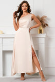 Champagne One Shoulder Sleeveless Cocktail Dress