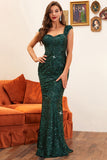 Dark Green Sweetheart Mermaid Sequined Evening Dress