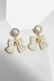 White Bow Earrings with Beading