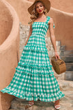 Green Plaid Boho Maxi Summer Dress