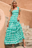 Green Plaid Boho Maxi Summer Dress