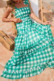 Green Plaid Boho Maxi Summer Dress