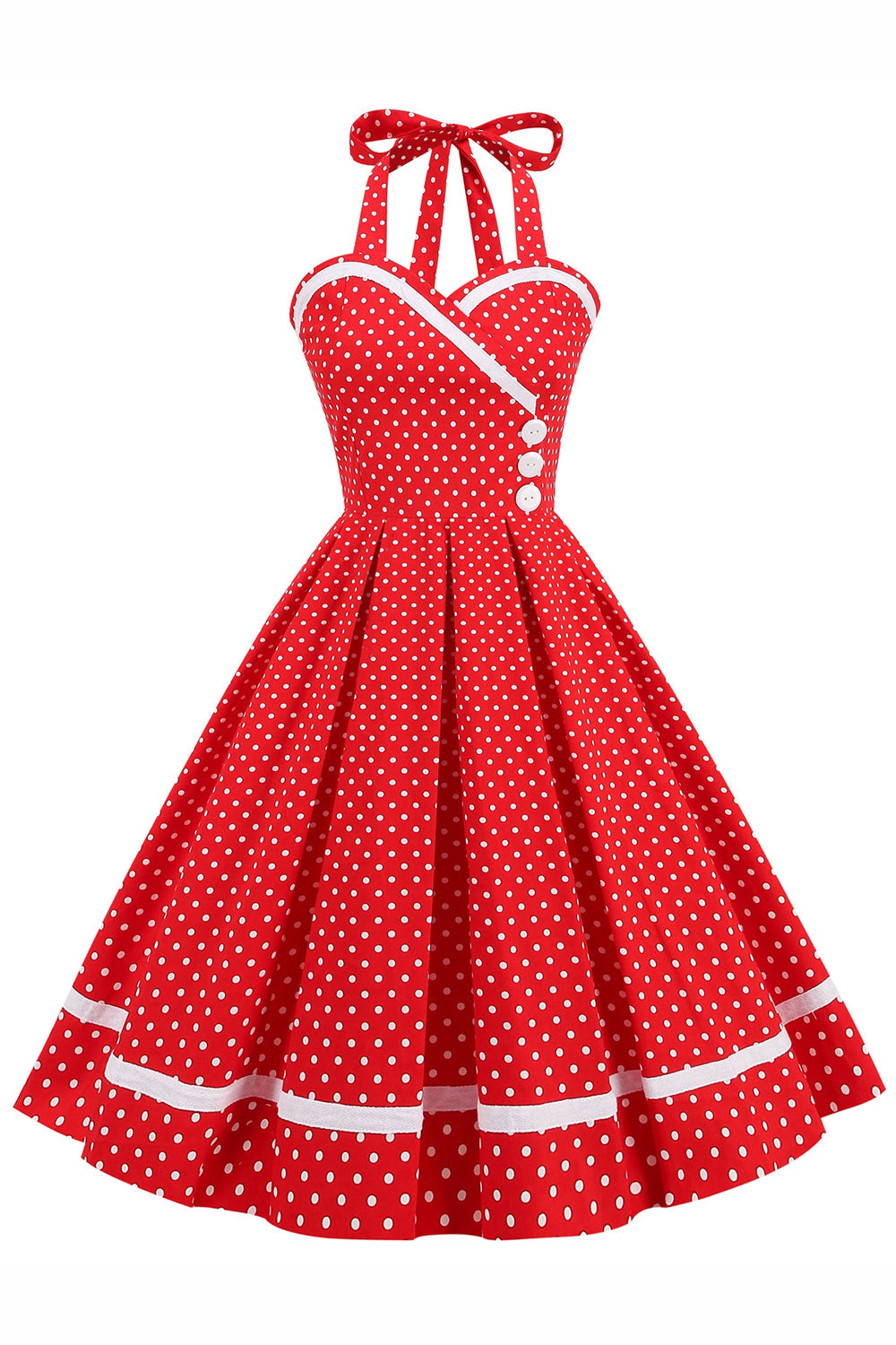 Halter Polka Dots Swing Dress with Buttons
