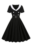 Black 1950s Swing Dress with Belt