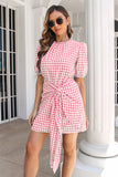 Bue Plaid Summer Dress with Bow