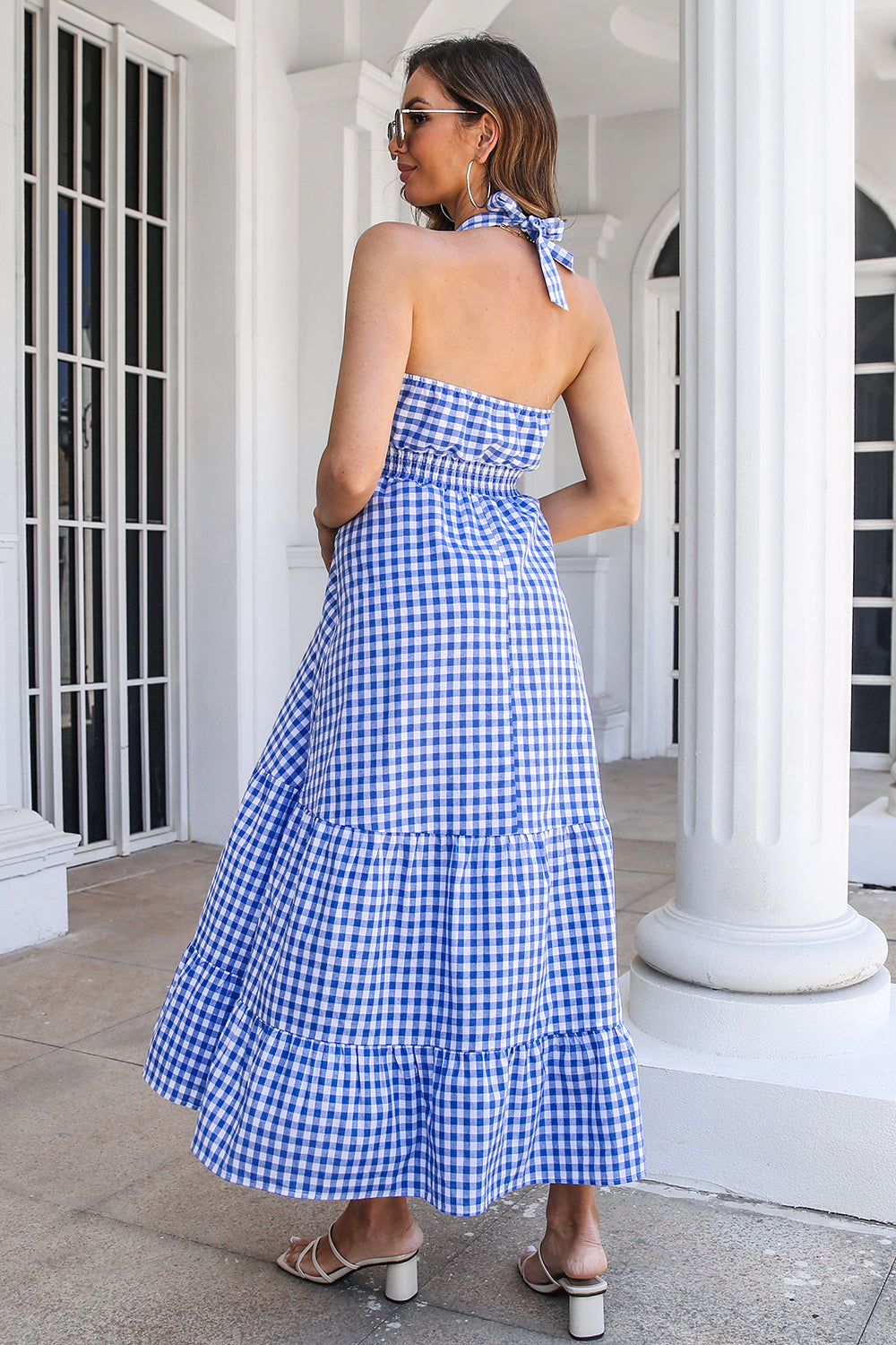 Blue Plaid Boho Maxi Summer Dress