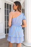 One Shoulder Plaid Summer Dress
