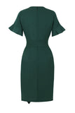 Dark Green Bodycon 1960s Dress with Ruffles