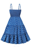 Royal Blue Polka Dots 1950s Dress