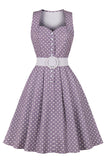 Purple Polka Dots 1950s Dress with Belt