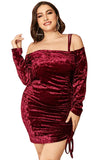 Plus Size Burgundy Velvet Dress with Long Sleeves