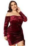 Plus Size Burgundy Velvet Dress with Long Sleeves