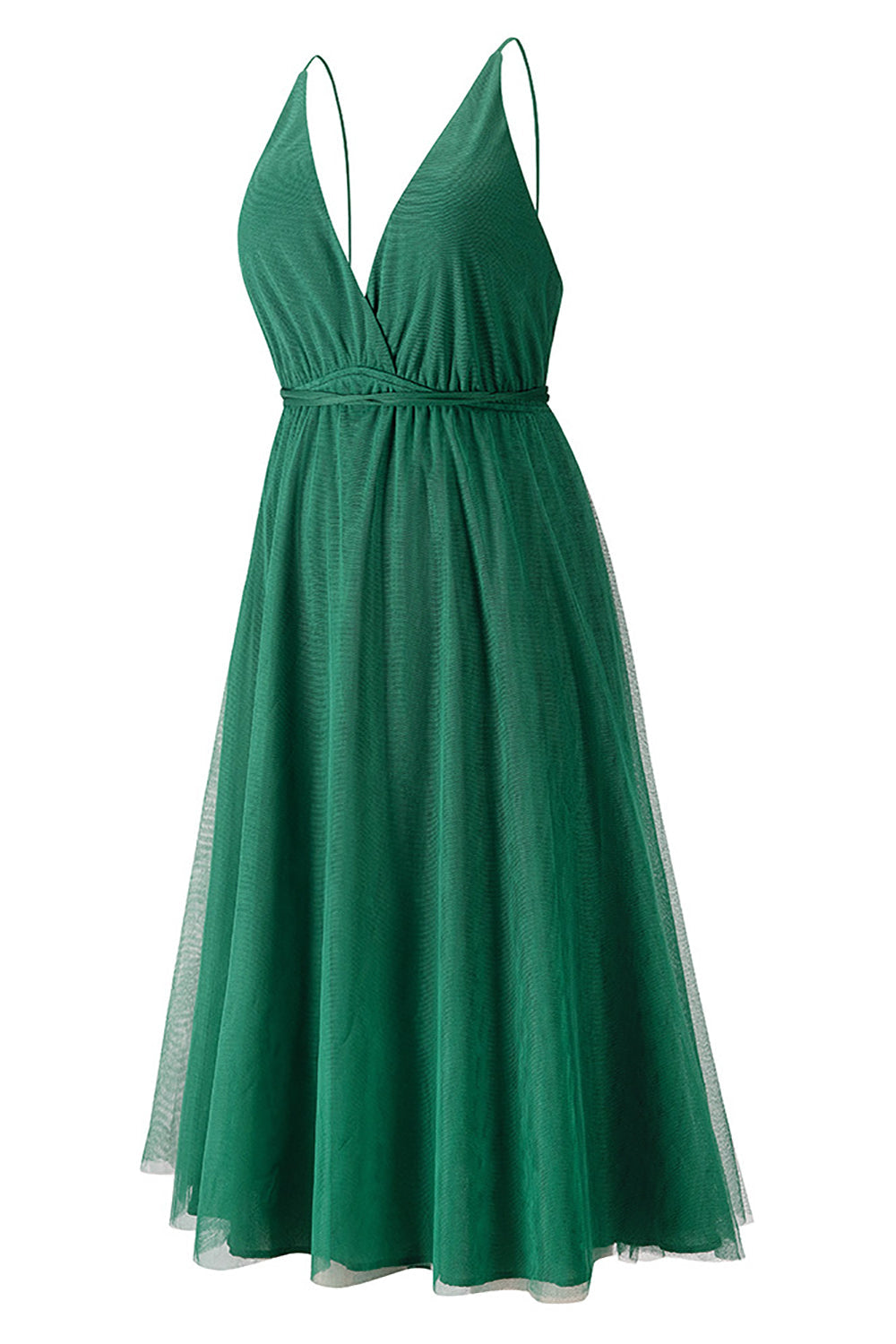 Simple Deep V Neck Green Party Dress