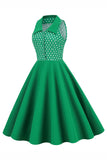 Green Lapel Neck Polka Dots Swing 1950s Dress
