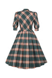 Dark Green Plaid 1950s Dress