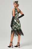 Green Scoop Neck Sleeveless Flapper Dress With Fringes