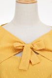 Fake Two Piece Openwork Bow Puff Sleeve Vintage Dress
