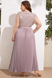 Plus Size Grey Pink Embroidery Mother of the Bride Dress