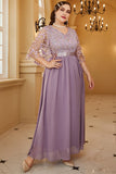 Plus Size Grey Purple Chiffon Mother of the Bride Dress with Appliques