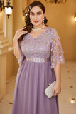Plus Size Grey Purple Chiffon Mother of the Bride Dress with Appliques