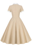 A Line V Neck Blush Vintage Dress with Button